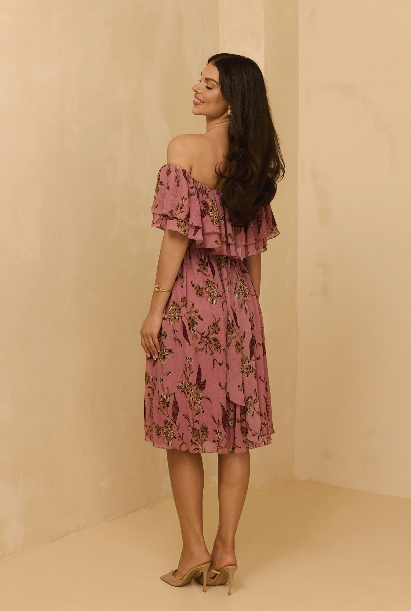 Lavinia - Robe midi en rose sale avec imprimés floraux